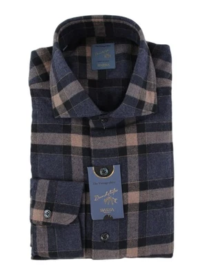 $375 Barba Napoli Blue Plaid Cotton Shirt - Extra Slim - (BN916258) - Image 1 of 4