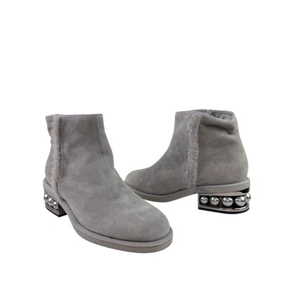 Nicholas Kirkwood Luna Booties 38.5 Gray Suede Pearl Heel Side Zip Ankle Boot - Image 1 of 4