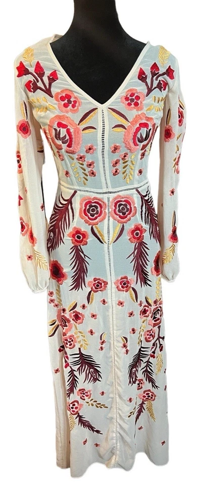 Miss Selfridge Long Sleeve Maxi Dress With Floral & Feather Embroidery BOHO - Image 1 of 4