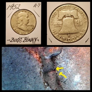 SET BREAK "BUGS BUNNY" R-7 1952 SILVER BENJAMIN FRANKLIN HALF DOLLAR 90% SILVER! - Picture 1 of 6
