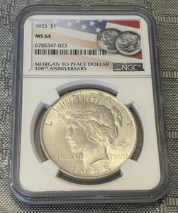 Soporte de bandera de dólar de la paz de plata 1923 NGC MS64 - Imagen 1 de 2