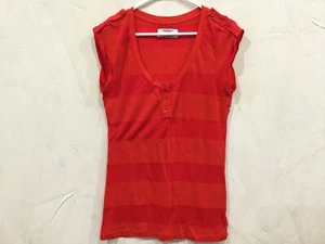 American Eagle Women Size L Short Sleeve Tee Top Red Pink Stripes Cotton Blend - Picture 1 of 5