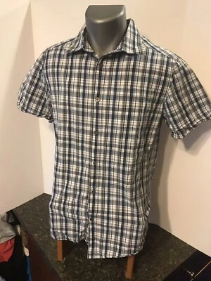 MERRELL Men’s SS Button Down Shirt Blue White Plaid Small - Cotton - Image 1 of 4