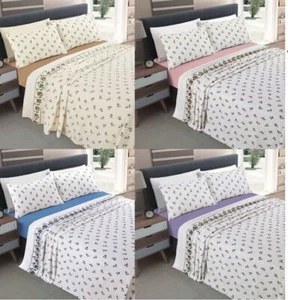 Rosebud Floral Flannelette Sheet Set 100% Brushed Cotton Thermal Bed Sheet Set  - Picture 1 of 30