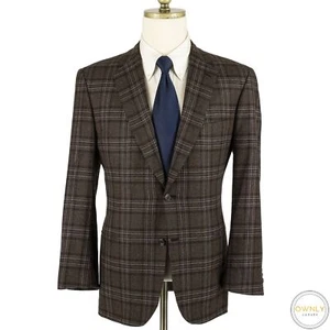 NUEVA SIN ETIQUETAS ACTUAL Chaqueta Brioni Marrón Lana Cachemira Seda a Cuadros Franela 2Btn 40R - Imagen 1 de 11