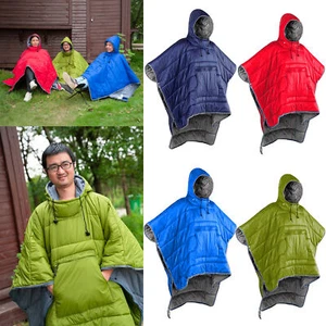 Outdoor Foldable Camping Hiking Cotton Down Poncho Coat Quilted Blanket Sleeping - Picture 1 of 37