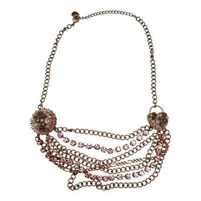 Collar Multi Cadena Betsey Johnson Tono Oro Rosa Tejido Dije Foto 1 de 4