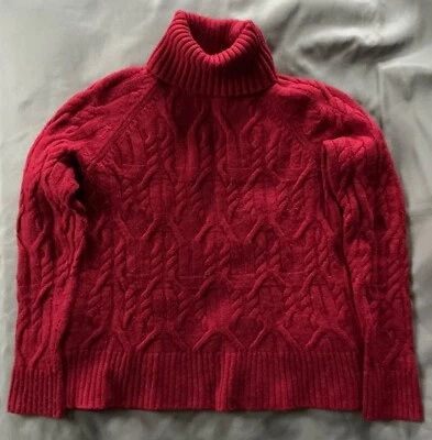 Brooks Brothers Turtleneck Cable Knit Sweater Cardinal Red Womens S EXC Wool/Cot - Image 1 of 4