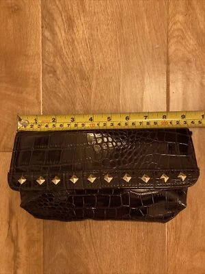 Mock Crocodile Burgundy Maroon Red Patent Clutch Or Chain Evening Purse Bag - Image 1 of 4