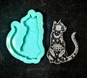 Molde de silicona brillante grabado celestial para gato - 3 tamaños - joyería de resina artesanías gatito - Imagen 1 de 3