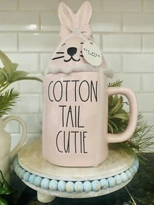 Rae Dunn Pink "Cotton Tail Cutie" Easter Bunny Mug with Topper ~ New! - Picture 1 of 8