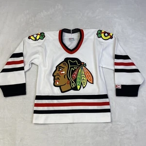 Camiseta De Colección Chicago Blackhawks Niños S Blanca CCM Hockey Canadá NHL 90s Maska EE. UU. - Imagen 1 de 11