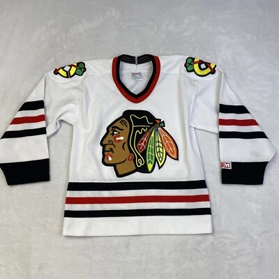 Camiseta De Colección Chicago Blackhawks Niños S Blanca CCM Hockey Canadá NHL 90s Maska EE. UU. Foto 1 de 4