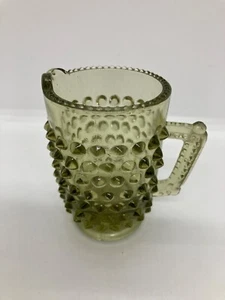 Vintage Fenton Green Glass Mini Hobnail Pitcher/Creamer w/Handle 3" Tall - Picture 1 of 3