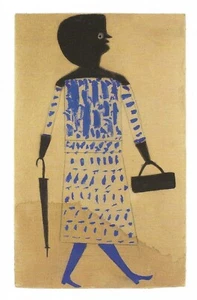 Postcard Bill Traylor "Woman with Handbag and Umbrella" American Folk Art MINT - Picture 1 of 1