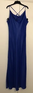 Anthropologie Gorgeous Satin Dress midnight blue maxi slip size L 12-14 - Picture 1 of 12