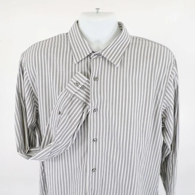 Apt. 9 Superfine 80% Cotton Gray White Striped Large Collared Dress Shirt - Image 1 of 4