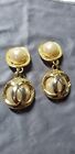 Gorgeous Gold Tone/Pearl Drop Large Run Way Clip Designer Earrings Unsigned 