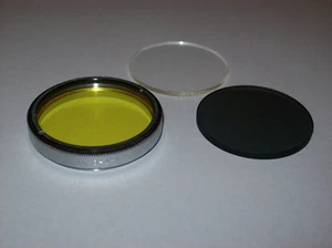 VINTAGE BDB 46MM SCREW IN FILTER WITH YELLOW GREY AND CLEAR GLASS FILTERS - Picture 1 of 4