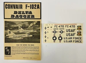 AMT Hasegawa F-102A Delta Dagger 1/72 General Dynamics Convair Vintage Decals - Picture 1 of 3