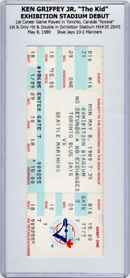 Ken Griffey Jr EXHIBITION STADIUM DEBUT 1989 Blue Jays Mariners 5/8 Full Ticket - Image 1 of 4
