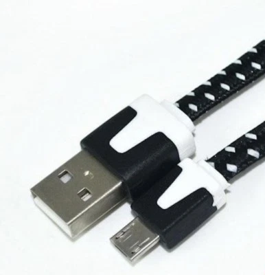 NTJ 6FT LONG Flat Braided Fabric Charger Cable charging for MICRO USB data sync - Image 1 of 4