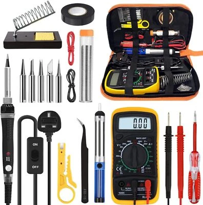 Corded Electric Soldering Iron Kit LCD Backlit Screen Portable 5 Tips 60W 18PCs - Image 1 of 4