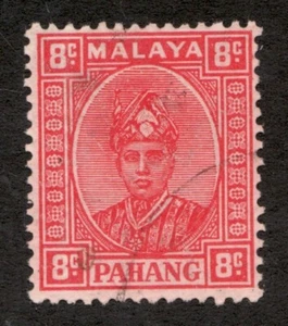 1941 Malaya Pahang Sc# 34A - 8¢ Sultan Abu Bakar - Used stamp Cv$60 - Picture 1 of 1