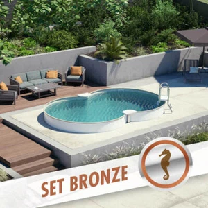 4,70 x 3,00 x 1,20 m achtförmiges Schwimmbecken teileingelassen 0,8mm Folie sand - Bild 1 von 11