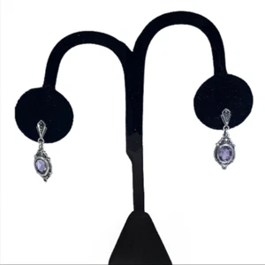 Sterling Silber Vintage Amethyst Ohrringe Art Deco - Bild 1 von 5