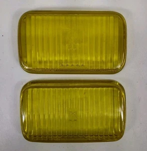 Vintage Pair Of K Mart Yellow Fog Light Glass Lenses 3 1/8 X 5 3/8 - Picture 1 of 12