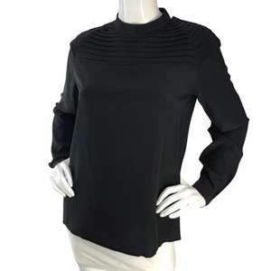 J Brand Womens Size S Top Chrystal Pleated V Back Long Sleeve Blouse Silk Black - Bild 1 von 16