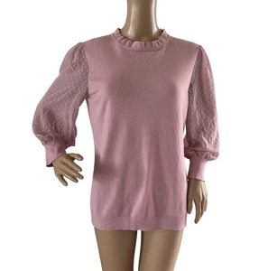 Adrianna Papell Scallop Edge Neck Sweater Sheer Sleeves Size S Duster pink - Picture 1 of 5