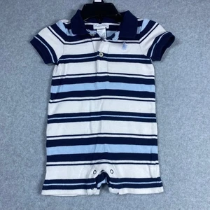 Ralph Lauren One-Piece 6M Navy Blue White Striped Cotton Polo ROMPER - Picture 1 of 8
