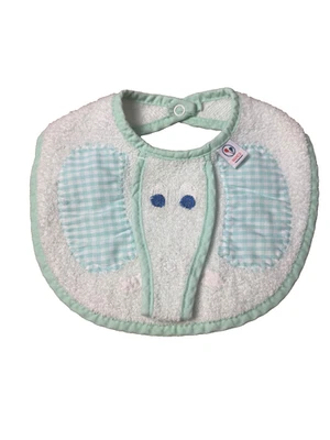 Suporte para chupeta Terry Cloth elephant Bib Snap Green Gingham vintage Hamco - Imagem 1 de 4