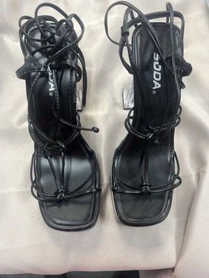 *SODA* CLEAR PUMPS WITH BLACK ANKLE TIE SIZE 8 VERY LIGHT WEAR(1939) - Image 1 of 4