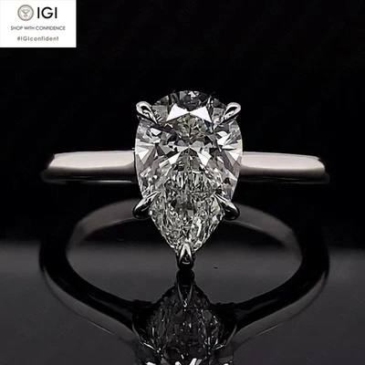 IGI 1.50Ct Pear E VS1 Lab Grown Diamond Pave Engagement Ring In 14k White Gold - Image 1 of 4