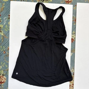 Lululemon Scoop Neck Halter T Black Sheer Workout Tank Shelf Bra Size 8 - Picture 1 of 6