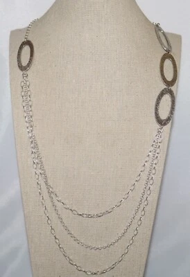 Colar Silpada prata esterlina texturizado três camadas martelado elos ovais N1720 - Imagem 1 de 4