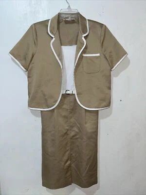 Conjunto de Vestido y Blazer De Colección Años 80 Para Mujer Pequeño Beige Conexiones Marca Union Hecho en EE. UU. Foto 1 de 4