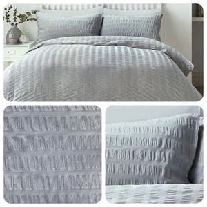 Serene SEERSUCKER Grey- Easy Care Duvet Cover / Bedding Set