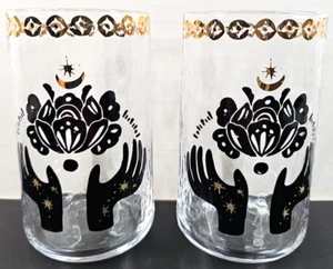 (2) Anthropologie Hestia Tumblers Set Black Gold Decorative Highball Glasses Lot - Picture 1 of 24