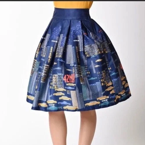 Saia Swing Lindy Bop Nova York / Manhattan 42Nd St. Temática Azul Escuro Tamanho 18 - Imagem 1 de 4