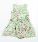 Blue Zoo Girls Green Floral Cotton Skater Dress Size 18-24 Months Round Neck But