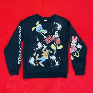 Black Disney Sweatshirt Girl's Size Youth M 7-9 Mickey Minnie Goofy Donald Daisy - Picture 1 of 13