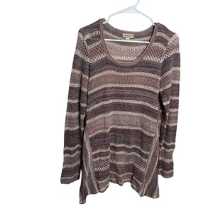 One World Sweater Women's XL Knit Striped Colorful Artsy Boho Live and Let Live - Picture 1 of 9