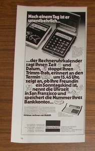 Seltene Werbung SHARP CT-550 CT-650 Taschenrechner - Rechneruhrkalender 1978 - Afbeelding 1 van 1