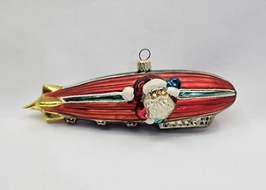 Rare Vtg Christopher Radko Blown Glass Ornament Santa and Reindeer Blimp Airship - Picture 1 of 10