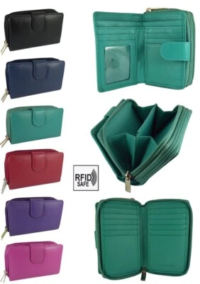 HIDE AND SLEEK Womens Double Zip-around Coin Purse, Real Leather, 16 Cards, RFID Protected