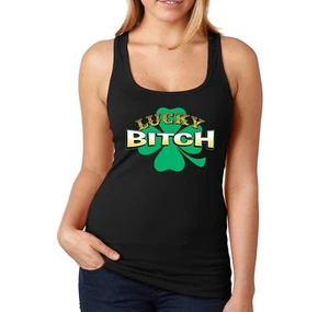 Lucky Bitch Damen-Tanktop Kleeblatt irisch St. Patricks Day lang Racerback - Bild 1 von 4